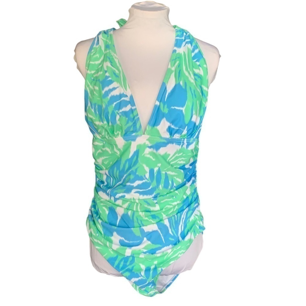 Cupshe Halter Floral Blue Green Tropical One Piece Swimsuit Sz L